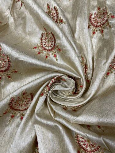 Cream Motifs Embroidered Semi Dupion Silk Fabric At Rs 400 00