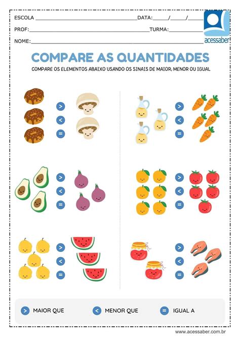 Atividade de matemática Maior menor ou igual 2º ano e 3º ano