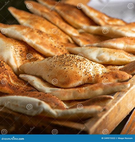 Iraqi Arabic Bread Served in Dish Side View on Wooden Table Background ...