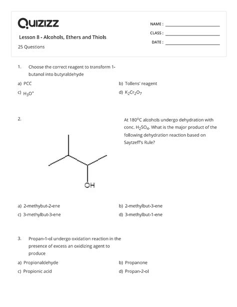 SOLUTION Lesson 8 Alcohols Ethers And Thiols Worksheet Studypool