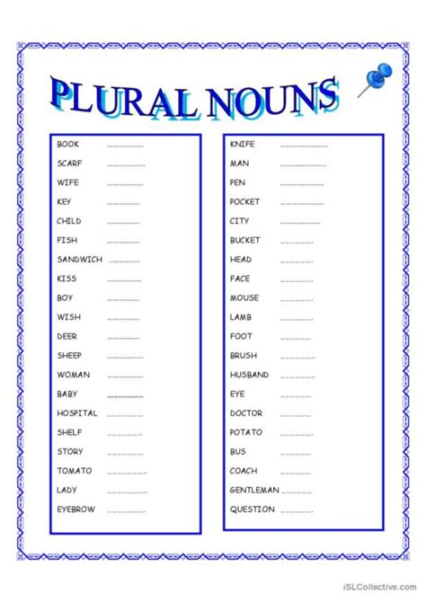 109 Plural Nouns Irregular Plurals English Esl Worksheets P