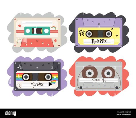 Retro Cassettes Set Design Music Vintage Tape And Audio Theme Vector