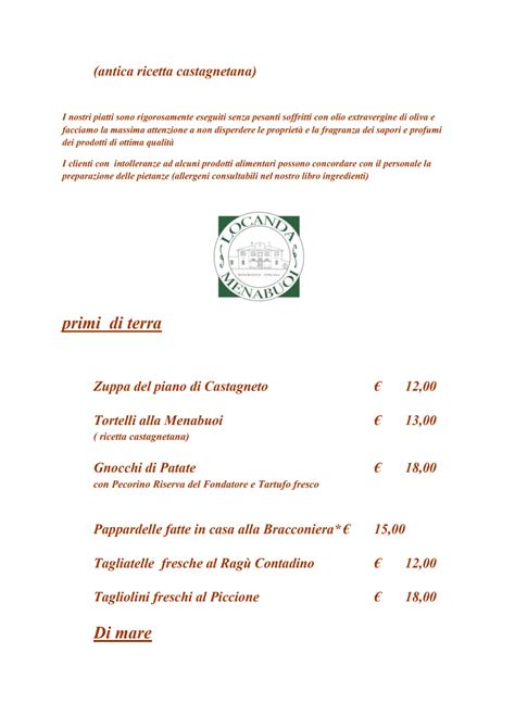 Carte et Menus 2024 Locanda Menabuoi à Donoratico TheFork