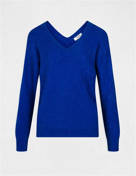 Pull Manches Longues Col En V Bleu Electrique Femme Morgan