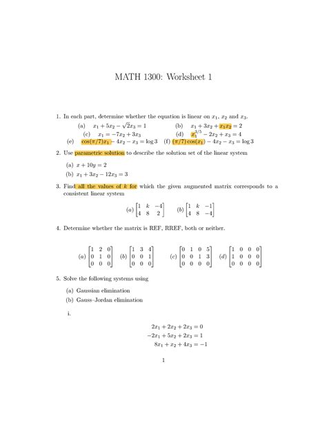 Rref Practice Worksheet Math 1210 1300 1310 3 18 5 3 75 3