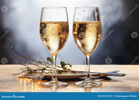 Two Glasses Of White Wine On Wooden Table Closeup Space For Text Ai