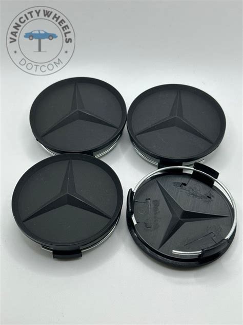 Set Of 4 Matte Black Mercedes Benz Alloy Wheel Center Caps 75mm Matte