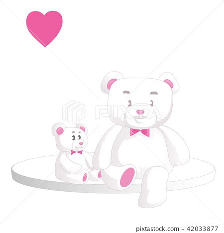 Two Cute White Teddy Bears With Heart Isolated Stock Illustration