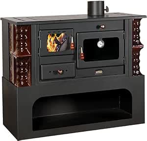 1P34 K MARO Cuisinière à bois avec cheminée 10 kW en céramique marron