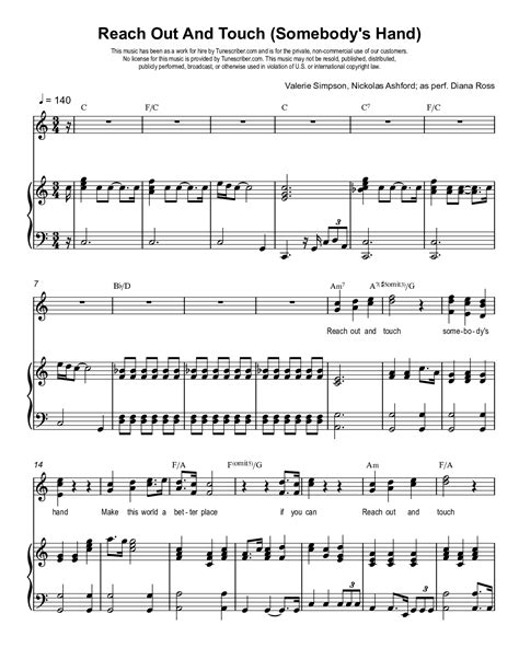 Tunescribers Reach Out And Touch Somebody S Hand Sheet Music