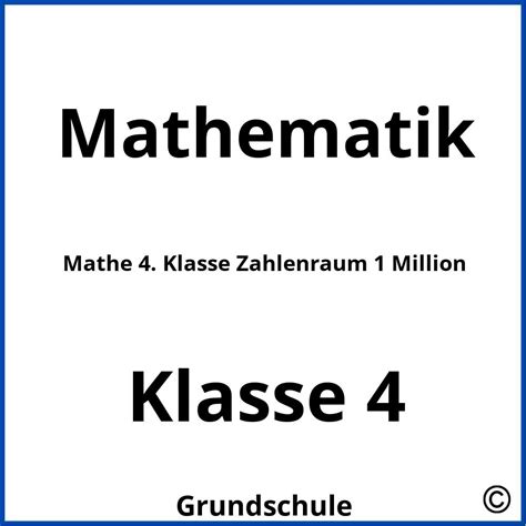 Mathe Klasse Zahlenraum Million