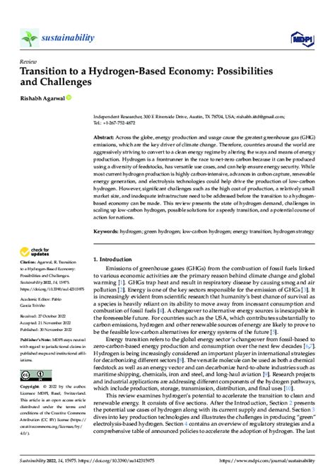 (PDF) Transition to a Hydrogen-Based Economy: Possibilities and Challenges