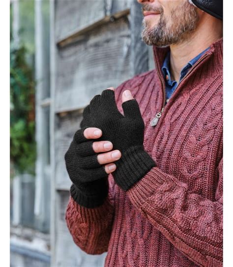 Black Mens Essential Lambswool Fingerless Glove Woolovers Au