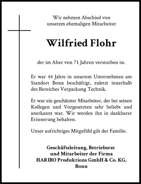 Traueranzeigen Von Wilfried Flohr GA Trauer De