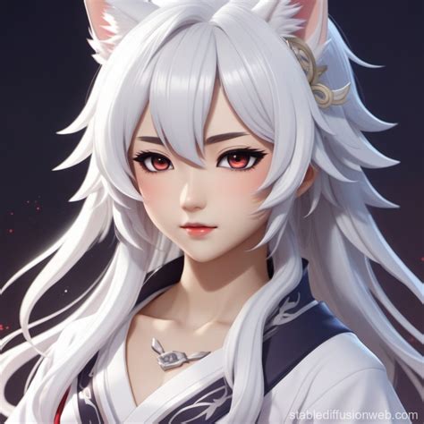 Yae Miko As Nyantcha With White Hair Stable Diffusion Online