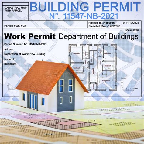 Building Permit Concept With Imaginary General Urban Plan And Cadastral