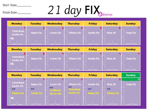 21 Day Fix Calendar Printable