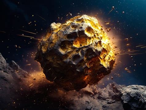 Premium AI Image Explosive Gold Asteroid In Space 3D Illustration