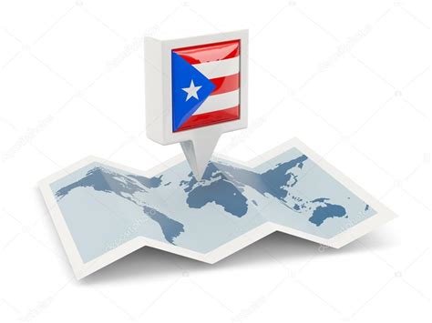 Pin cuadrado con bandera de puerto rico en el mapa 2024