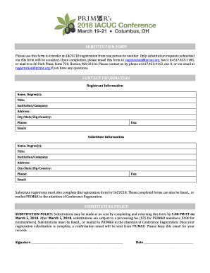 Fillable Online SUBSTITUTION FORM CONTACT INFORMATION PRIM R Fax