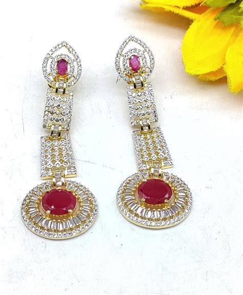 Two Tone Diamond Golden Earrings Sku C At Rs