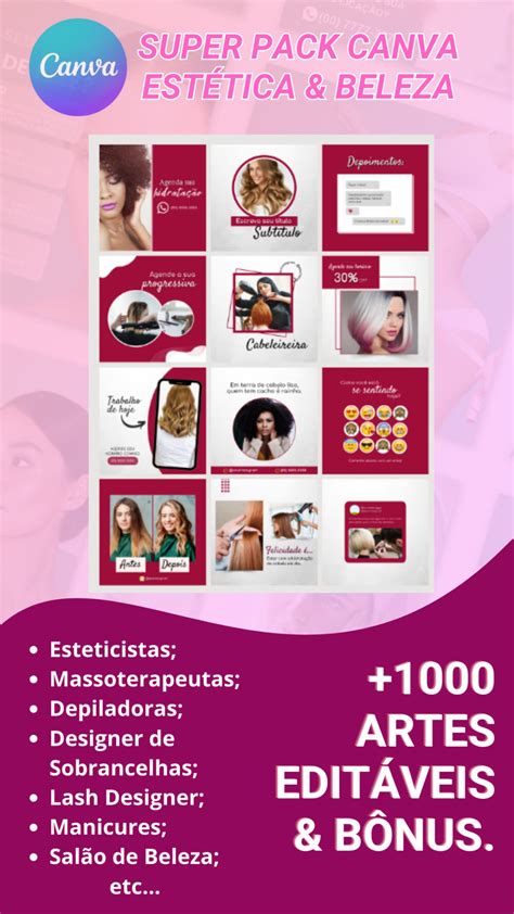 Pack Com Mais De 1000 Posts Editáveis No Canva Para Estética E Beleza