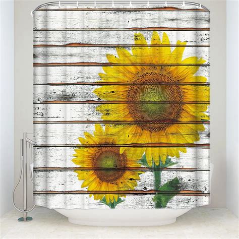 Shower Curtain Sunflower On A Wooden Board Pattern Fabric Shower