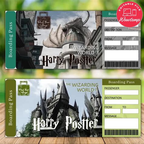 Editable UNIVERSAL STUDIOS Surprise Harry Potter Trip Tickets DIY | Wowtemp