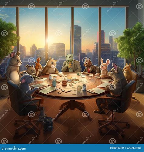 Diverse Group of Cartoon Animals Collaborating in Modern Office Setting ...