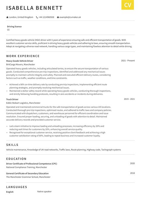 Driver Cv Example Writing Guide With Best Tips And Samples