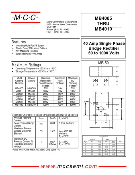 MB408 Datasheet Pdf Micro Commercial