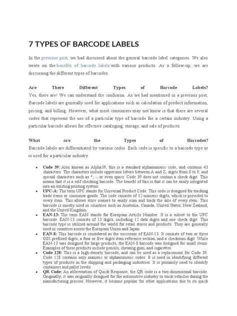 7 Types of Barcode Labels | PDF | Barcode | Universal Product Code