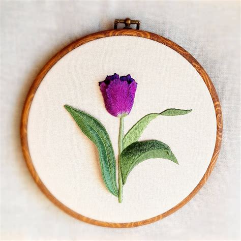 Tulip Purple Volumetric Hand Embroidery Stumpwork Hoop Art Etsy