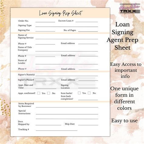 Loan Signing Agent Prep Sheet Notary Notary Marketing Etsy