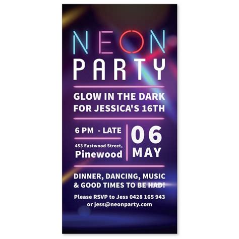 Neon Party Invitations