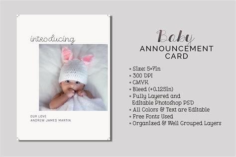 Baby Announcement Card | Photoshop Templates ~ Creative Market