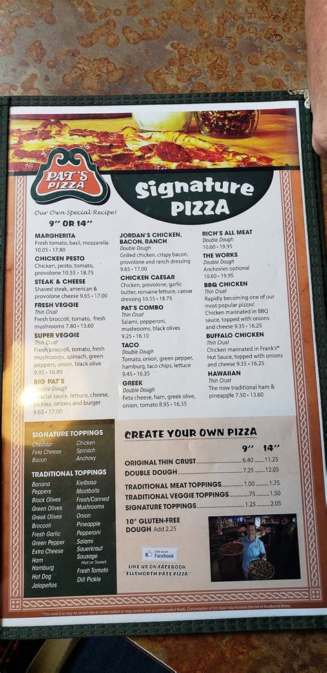 Menu At Ellsworth Pats Pizza Pizzeria Ellsworth 396 High St