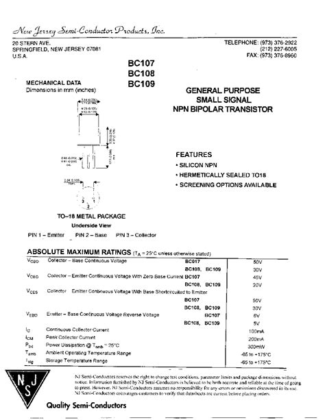 Bc Datasheet Pages Njsemi General Purpose Small Signal Npn