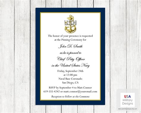 Navy Pinning Ceremony Invitation, Printable US Navy Pinning Ceremony Invitation, Military ...