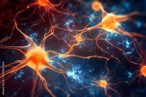 Active Nerve Cell 3d Illustration Neuronal Network With Electrical