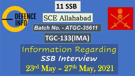 Information Regarding SSB Interview TGC 133 IMA 23rd May 27th May