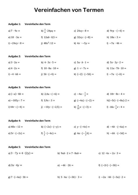 Terme Vereinfachen Von Termen Durch Multiplikation Und Division