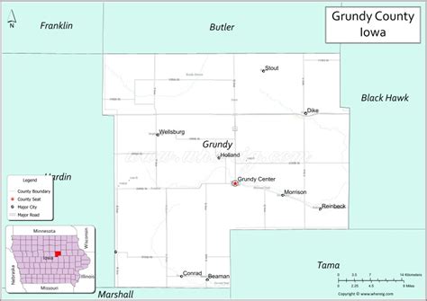 Map of Grundy County, Iowa showing cities, highways & important places ...