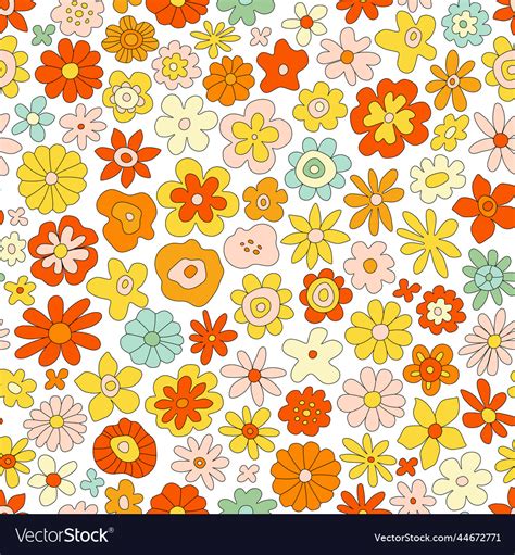 Retro Groovy Flower Seamless Pattern Fun Hippy Vector Image