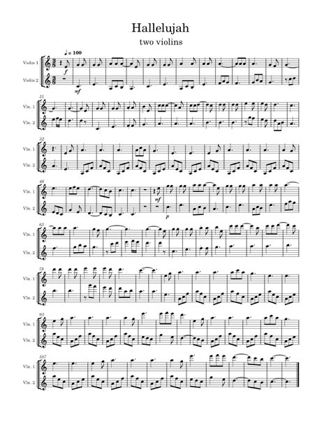 Hallelujah Two Violins In C Major Sheet Music For Violin String