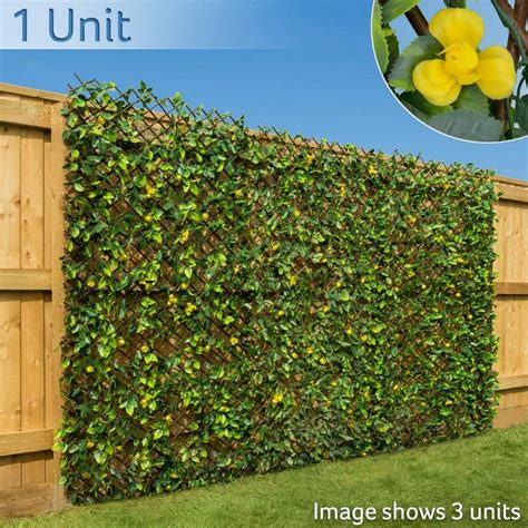 Christow Expanding Artificial Trellis Fake Leaf Yellow Flower Hedge Garden Privacy Screening 1m