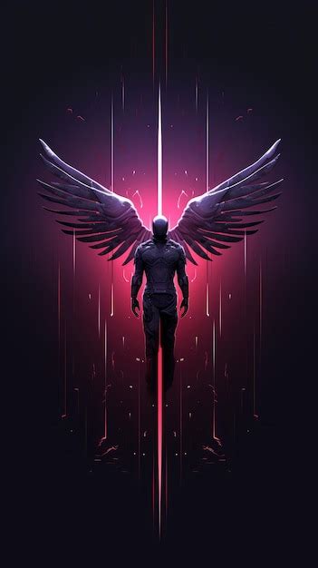 Premium AI Image | Cyberpunk Angel with wings on dark background