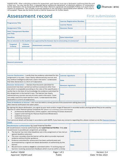 Btec Assessment Record Template Download Free Pdf Artificial Intelligence Intelligence Ai