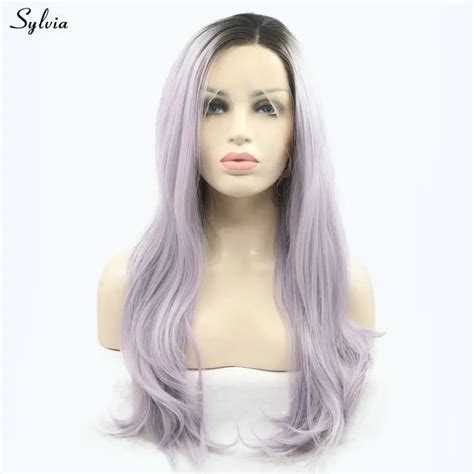 Sylvia Purple Wig Body Wave Synthetic Lace Front Wigs Long Hair Dark Roots To Pastel Purple