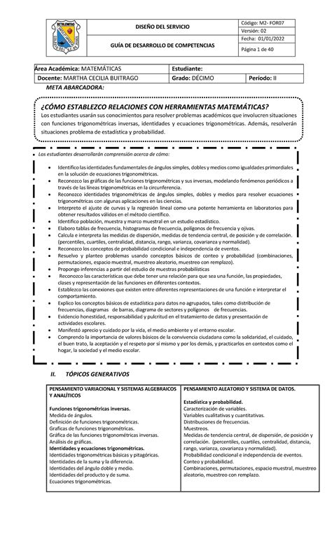 Matematicas 10º GUIA 2 para grados de 10 y 11 DISEO DEL SERVICIO